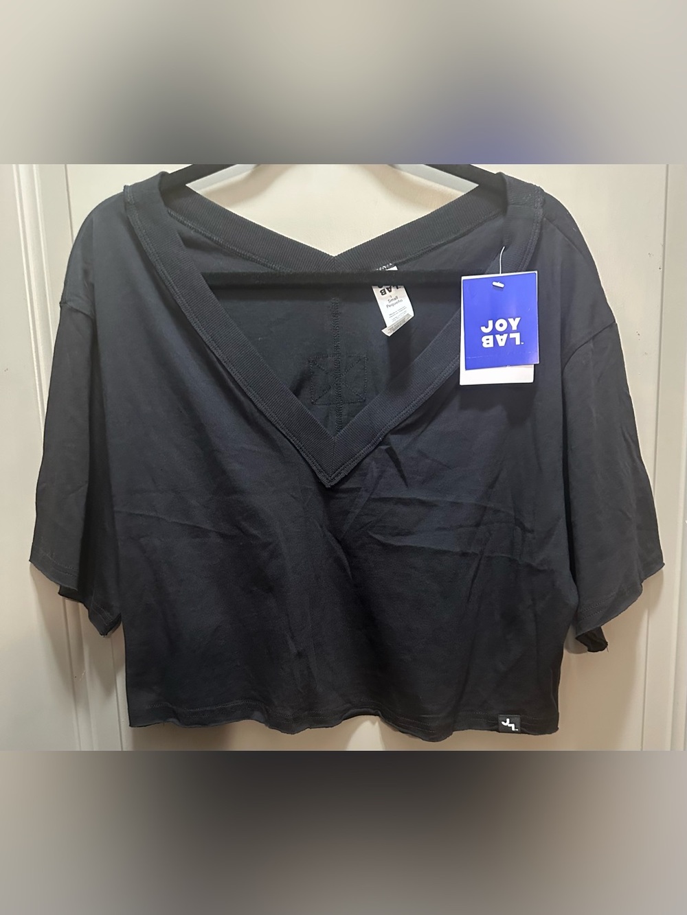 Joy Lab Size S Black Cropped Boxy Cotton Tee NWT